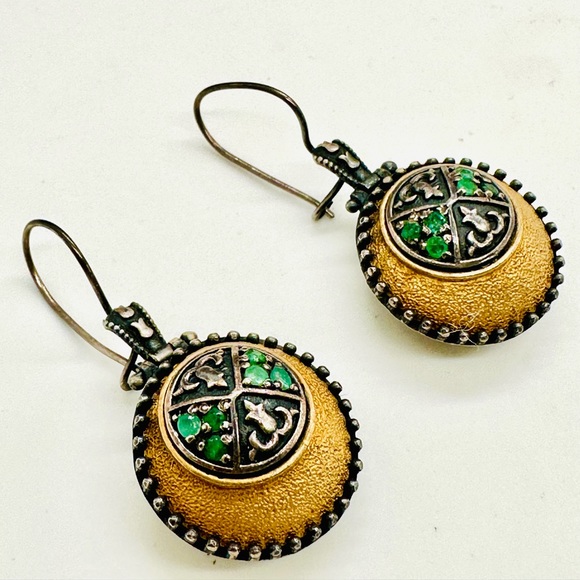 Vintage Ornate 925 Emerald Earrings - Picture 1 of 14
